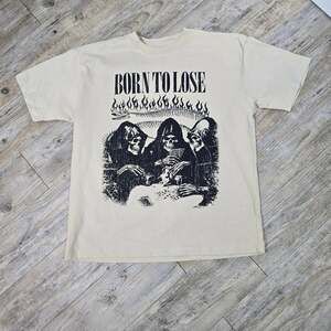 Nova Men Born To Lose Grim Reaper Card Game Graphic T-Shirt Size L Cream